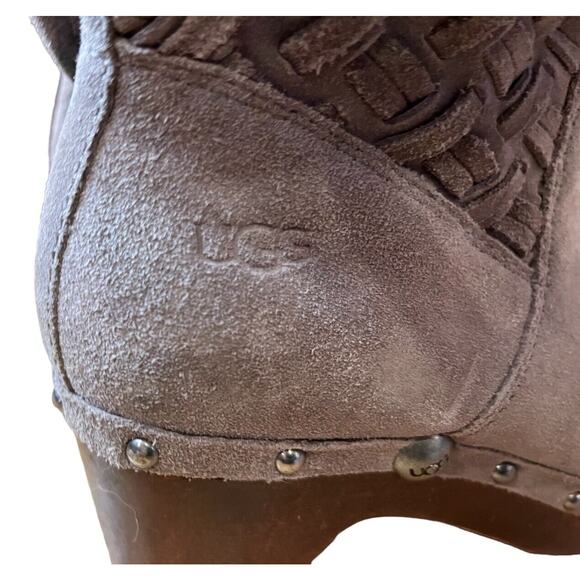 UGG Lynnea Arroyo Weave Chestnut Bootie Size 9 Beige Suede 2 Ways To Wear - Picture 2 of 12
